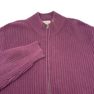 L.L. Bean Mens XL Regular Burgundy Red Full Zip Long Sleeve Knit Heavy Sweater